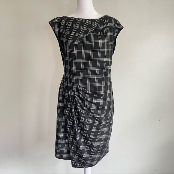 WORTH Black Plaid Sheath Wool Blend Sleeveless Dress Women’s Size 6 - Picture 1 of 9
